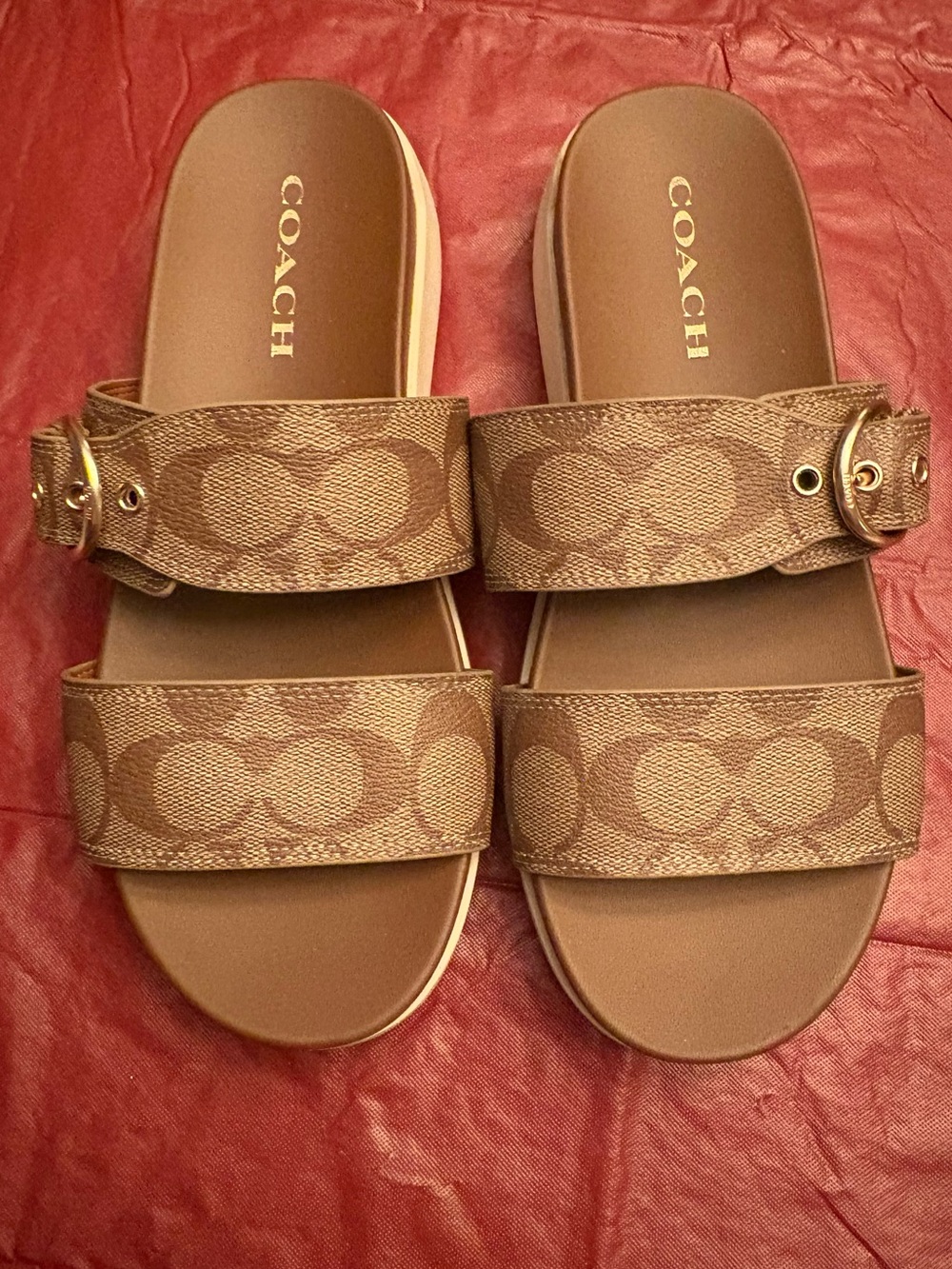 Coach Brown Signature Double-Strap Sandals Size 8